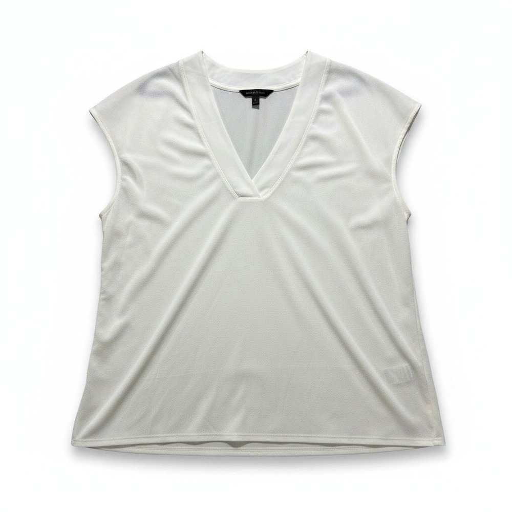Banana Republic XL White Womens V-Neck Sleeveless Blouse Minimalist Casual
